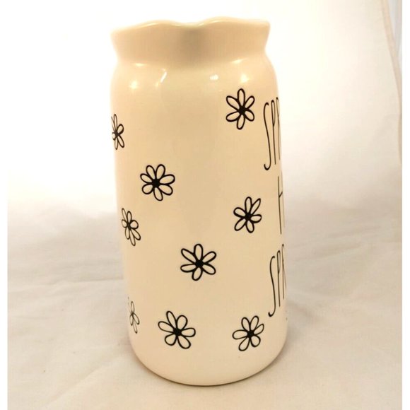 Rae Dunn Pitcher SPRINGHAS SPRUNG Flowers Artisan Collection New 8.5" - Picture 3 of 6
